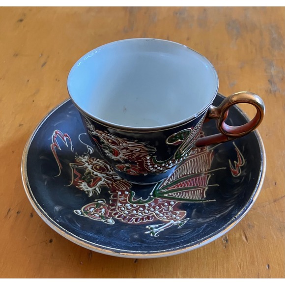 Meito China Other - Meiko China Tea Cup Saucer Set Black Moriage Dragonware Japan